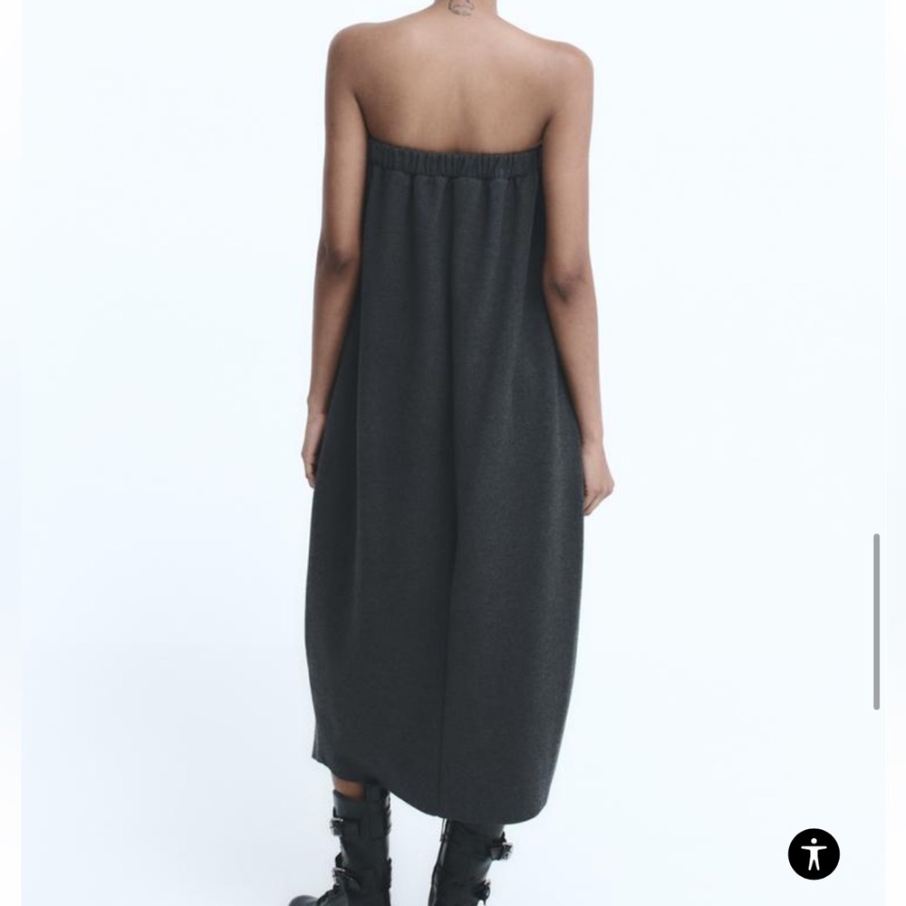 Zara Ruched Strapless Dress Grey NWT - Picture 3 of 9
